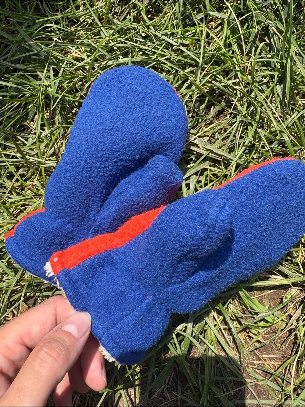 L.L. Bean Bright Red Mittens with Blue Palms - Kids